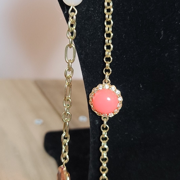 Ann Taylor Pink and Gold Long Chain Necklace - Picture 2 of 6